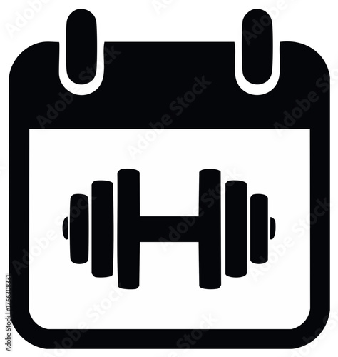 Fitness calendar icon showing dumbbell representing gym schedule and workout reminder for healthy lifestyle