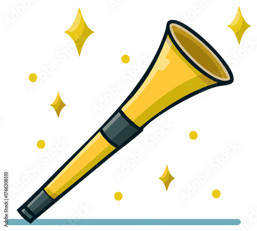 Cartoon Yellow Fan Horn with Shimmering Sparkles for Cheering and Festive Occasions