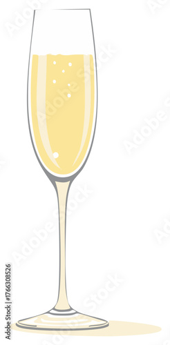 Glass of Bubbly Champagne with Effervescence and Shadow