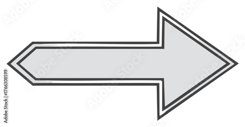 Gray right arrow illustration featuring a bold double outline showing direction