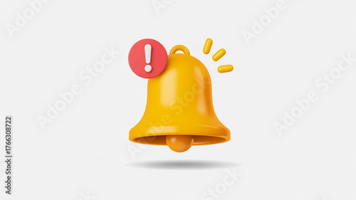 3d rendered yellow notification bell icon with alert