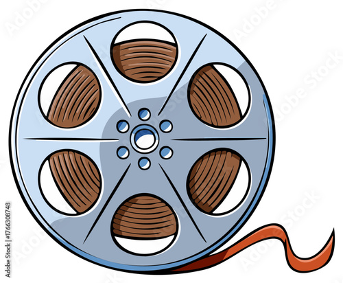 Retro film reel with movie strip, entertainment concept, old school cinema icon, vector illustration