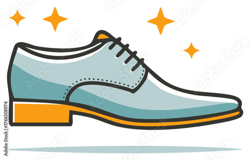 Clean polished mens dress shoe graphic sparkling new and well maintained footwear