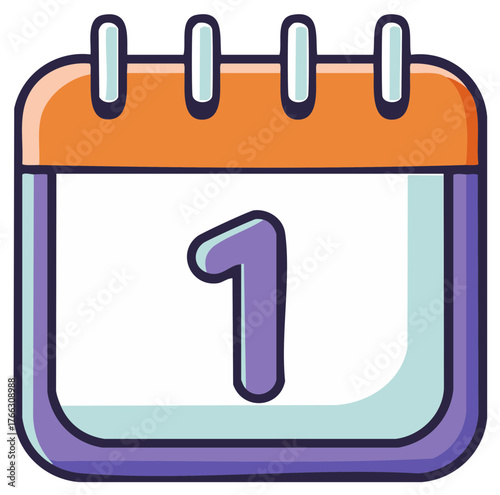 Simple illustrated calendar page showing the first day of the month with a vibrant purple number one