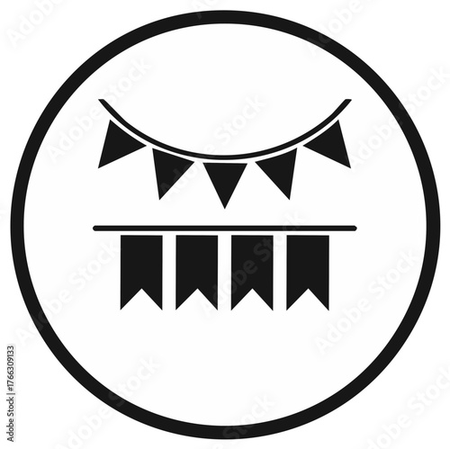 Party Bunting Flags Icon Simple Black and White Decoration Symbol