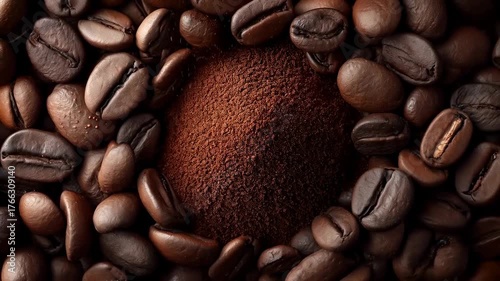 Close-Up of Roasted Coffee Beans and Ground Coffee
