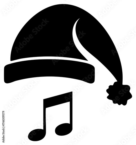 Festive Holiday Music with a Santa Hat Concept, Cheerful Song Notes Celebrating Christmas Time, Winter Season