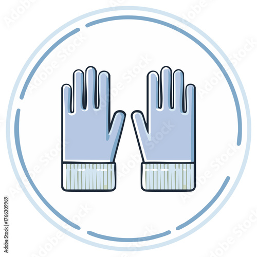 Protective gloves inside a blue circle icon, healthcare equipment design