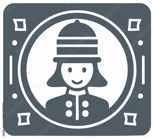 Cartoon Portrait Icon of a Person Wearing a Tall Hat and Uniform
