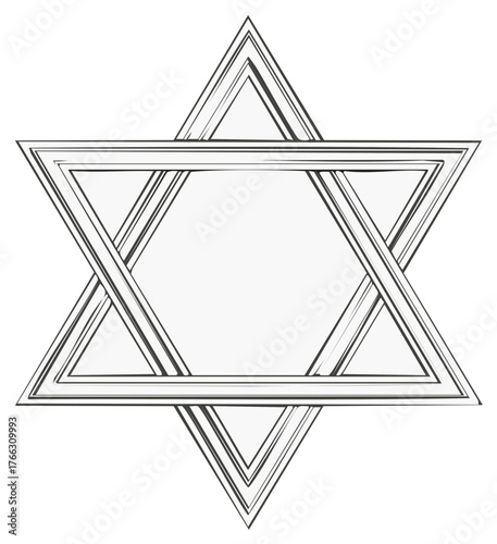 Hand drawn black and white Star of David Magen David a Jewish religious symbol icon