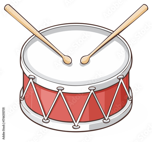 Cartoon Drum with Drumsticks, Red and White Design