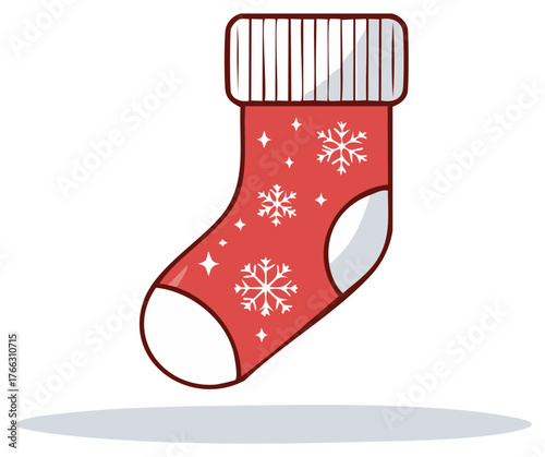Red Christmas stocking with snowflakes and striped cuff for holiday celebration