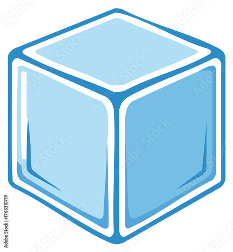 Stylized Light Blue Ice Cube Illustration with a Bold Blue Outline