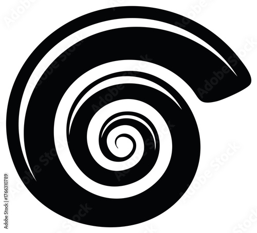 Elegant Graphic Ammonite Silhouette, Simple Nautical Sea Shell Logo, Spiraling Abstract Vector Art