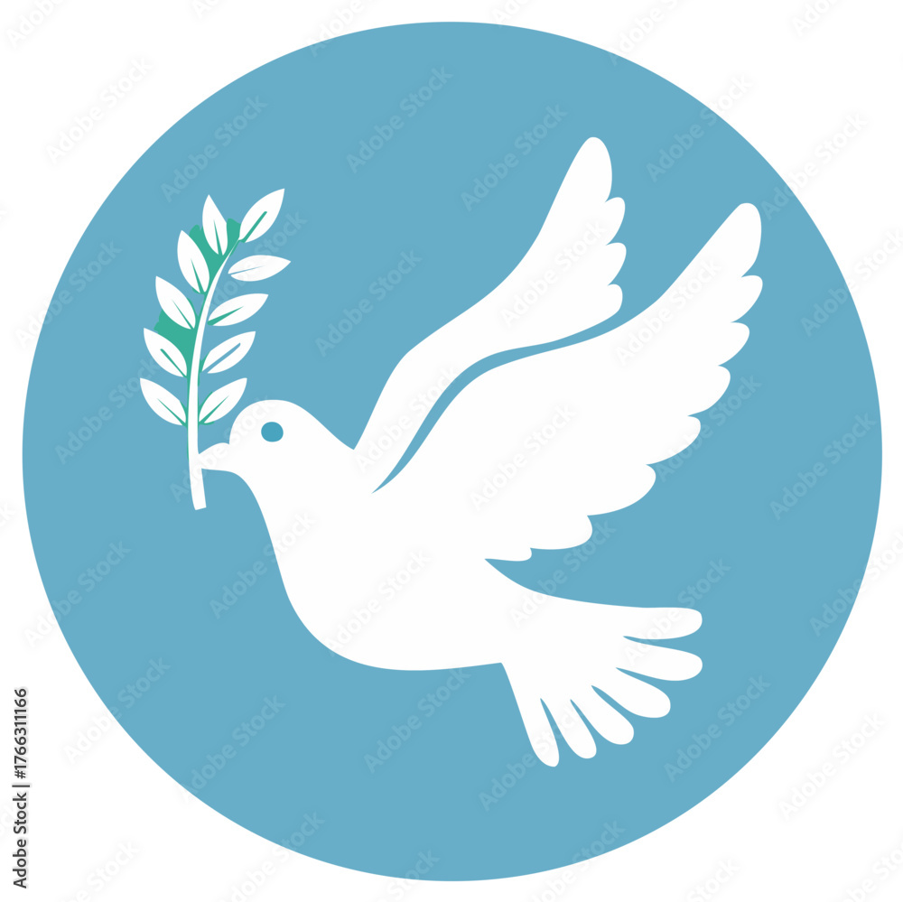 Obraz premium White Dove With Olive Branch Peace Symbol in a Circular Blue Field