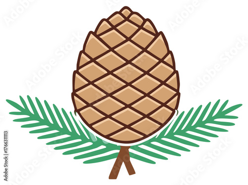 Pine cone and evergreen bough decorative graphic element design