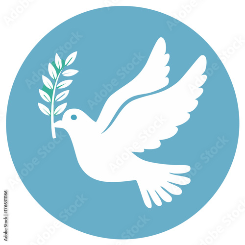 White Dove With Olive Branch Peace Symbol in a Circular Blue Field