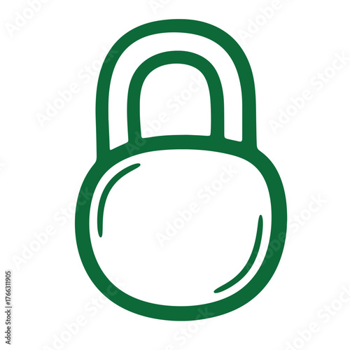 Green doodle illustration of a simple kettlebell for fitness and exercise training