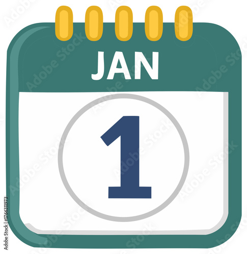 January 1st Calendar Illustration, First Day of the Year, New Year's Day Concept