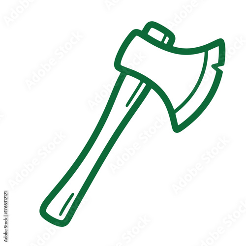 Green doodle illustration of an axe tool isolated on a white background