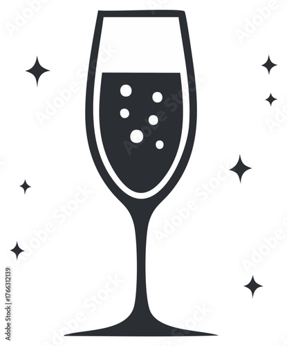 Celebration Icon Champagne Glass with Bubbles and Stars for Holiday Festivities