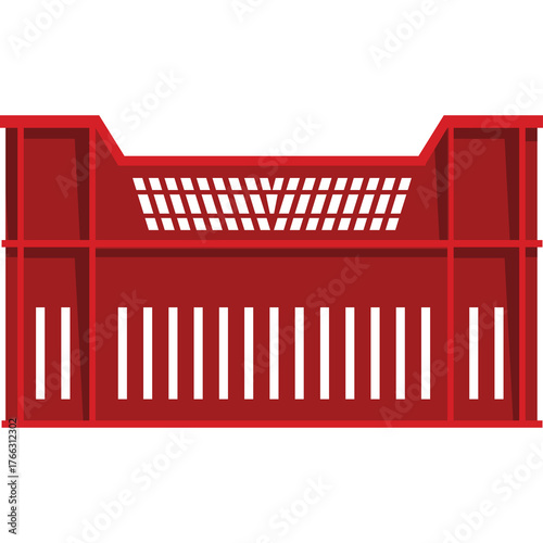 Photos A bright red plastic crate with a transparent background showcasing its industri