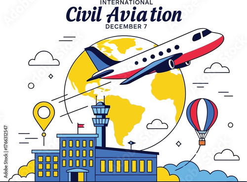 Celebrate International Civil Aviation Day this December with a dynamic modern design perfect for travel agencies and aviation enthusiasts worldwide!