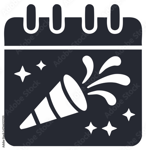 Calendar with a Party Popper Graphic Celebrating a Special Event or Important Date