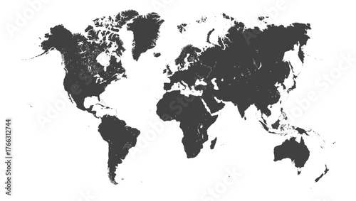 map of the world white and black isolated on transparent vector illustartaion