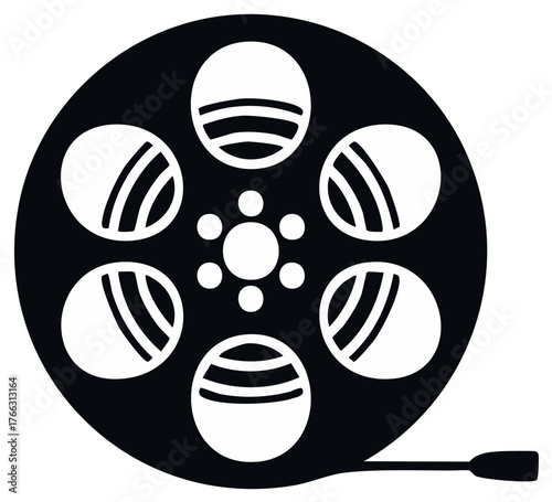 Classic film reel silhouette vector illustration, cinema movie symbol icon