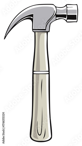 Essential grey claw hammer carpentry construction repair tool graphic illustration