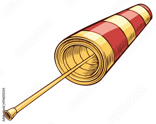Classic red and yellow striped windsock illustration showing wind direction and speed indicator