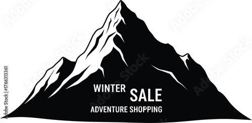 Black mountain silhouette with winter sale adventure theme