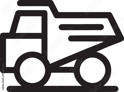 Mining truck heavy vehicle icon representing industrial construction transport in vector outline style.