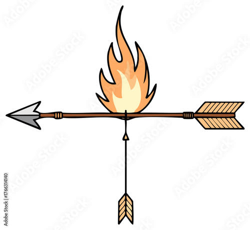 Illustration of an arrow on fire with a hanging arrow