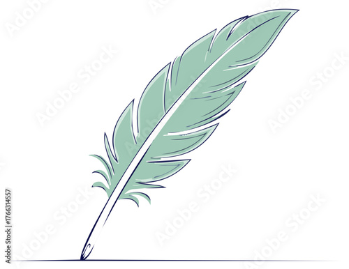 Light Green Quill Pen Illustration on White Background Detailed Sketch Design