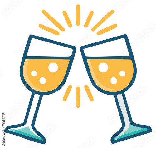 Toast Celebration with Clinking Glasses of Sparkling Champagne or Wine Vector Illustration