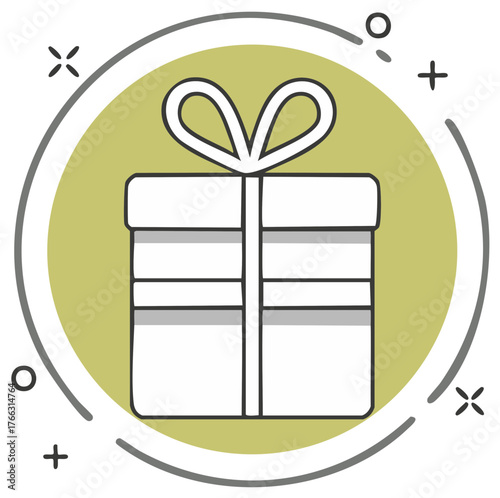 Stylized Gift Box Icon with Ribbon and Decorative Elements