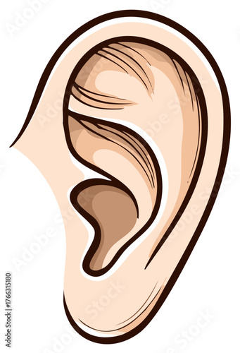 Cartoon Illustration of a Human Ear Isolated on White Background