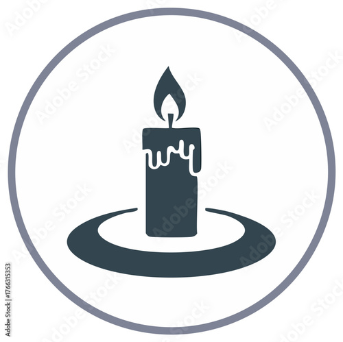Dark Silhouette of a Burning Candle in a Circular Frame