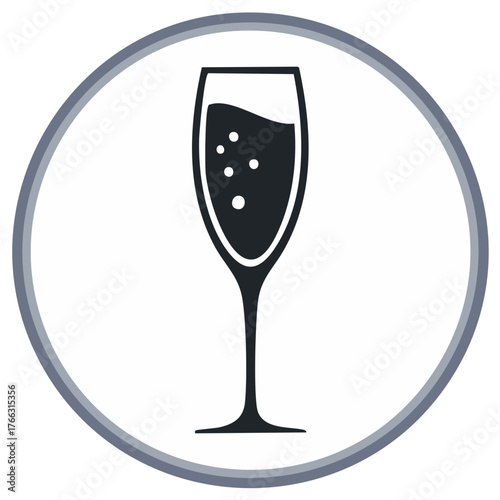 Champagne glass with bubbles icon in a circle. Celebration, party, and toast symbol for a special occasion.