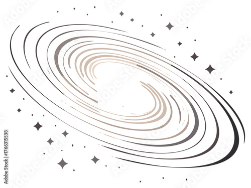 Swirling Galaxy with Stars and Orbital Paths - Abstract Space Design