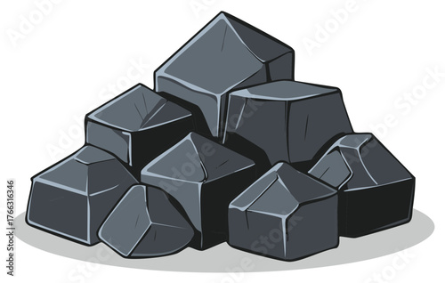 Pile of Shiny Charcoal or Raw Graphite Minerals Graphic Illustration