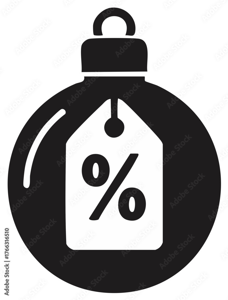Obraz premium Christmas ornament with percentage tag, holiday sale concept