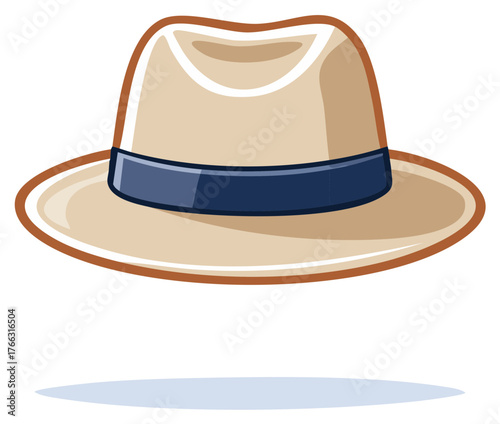Classic fedora hat with a dark blue band and wide brim