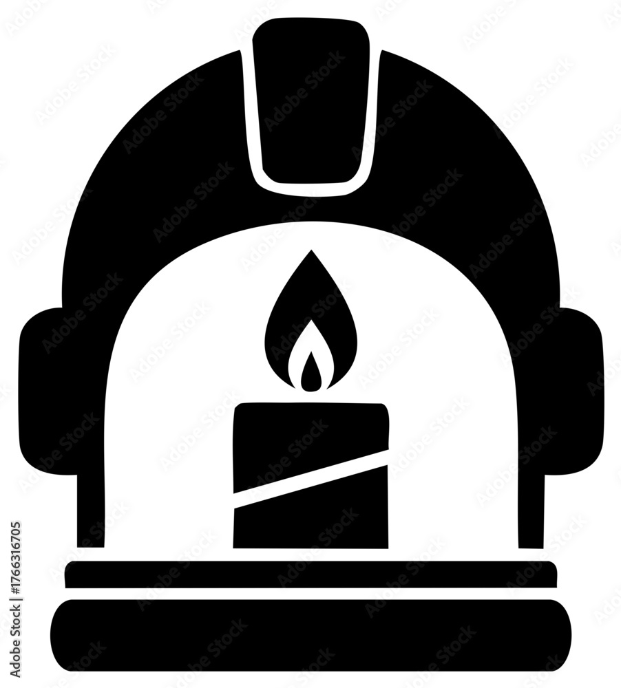 Obraz premium Classic miner's safety helmet icon featuring a lit candle symbolizing underground work and tradition