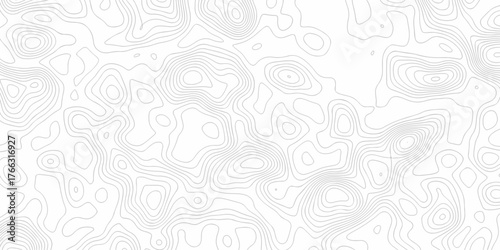 Minimal white line geometric grid outline curve counter map and wavy topography relief discovery area white, black line texture background.	