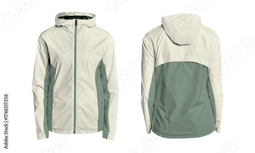 Stylish, modern hooded jacket in neutral tones offering versatile outerwear for active lifestyles and urban adventures