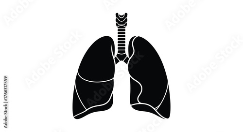 Black silhouette of human lungs and trachea on a white background representing respiratory system anatomy silhouette
