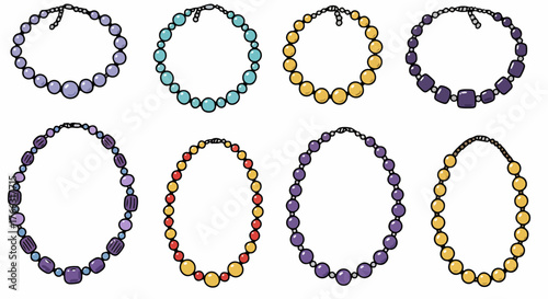 Colorful beaded necklaces collection with transparent background